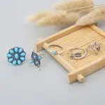 Anillos boho chic de zinc con resina color turquesa