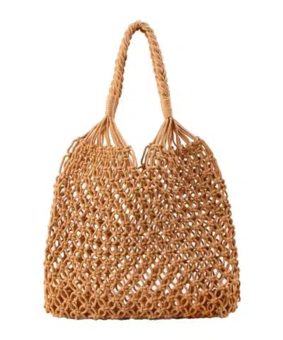 Bolso de ganchillo ibicenco camello con asas de cuerda
