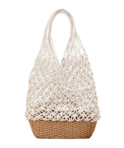 Bolso de playa blanco con asas de cuerda