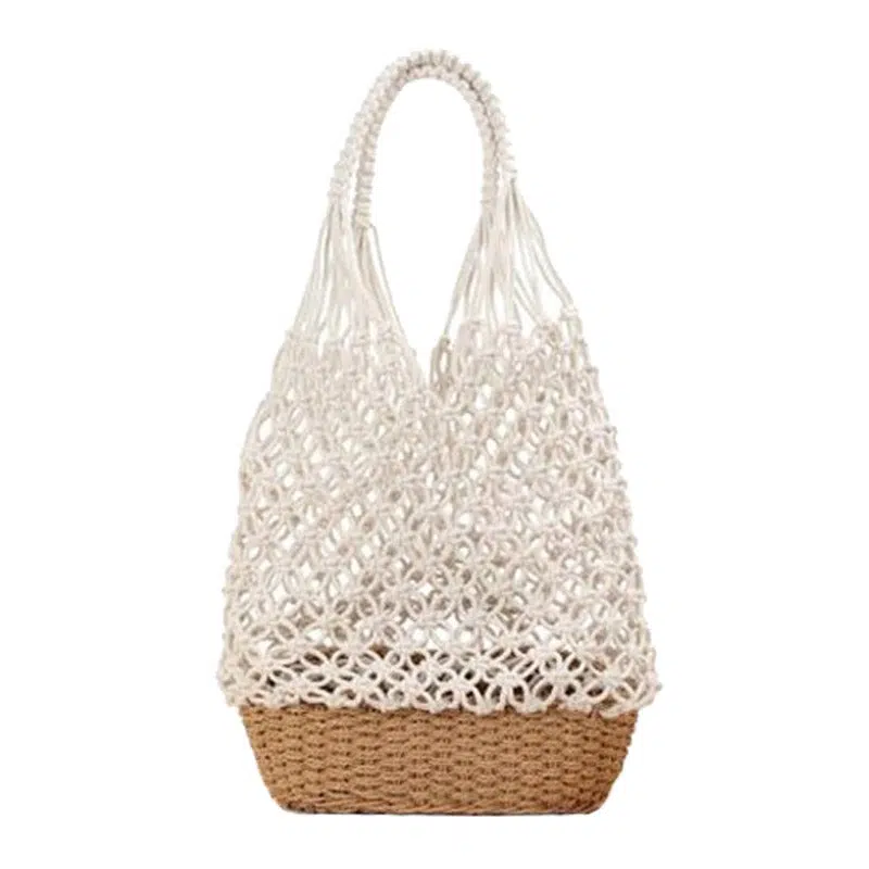Bolso de playa blanco con asas de cuerda