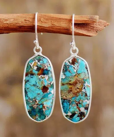 Pendientes de turquesa color plateado de estilo ibicenco