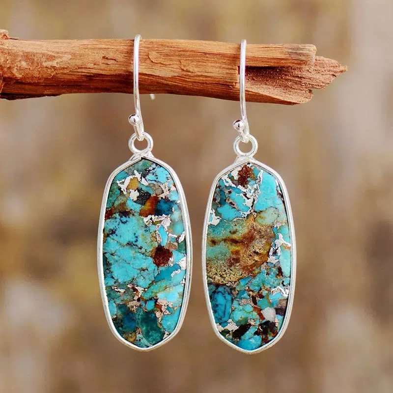 Pendientes de turquesa color plateado de estilo ibicenco