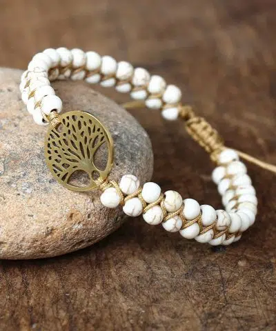 Pulsera ibicenca del arbol de la vida con cuentas blancas