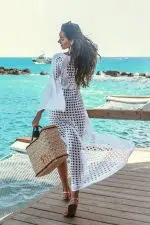 Vestido blanco asimetrico de ganchillo estilo adlib