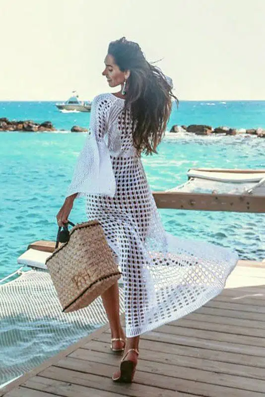 Vestido blanco asimetrico de ganchillo estilo adlib
