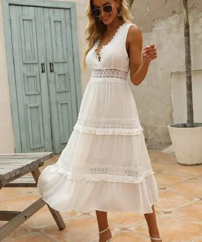 Vestido blanco con volantes a la moda adlib